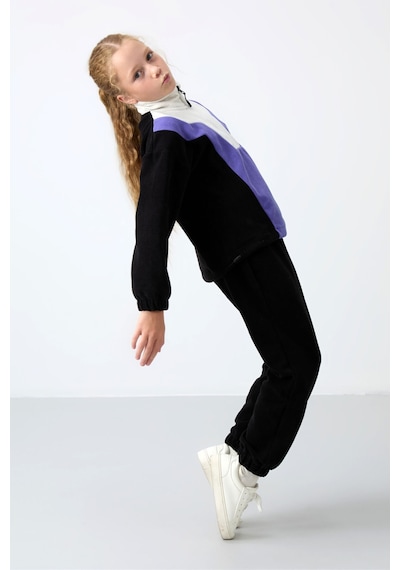 Tommy Life Siyah Kalın Yumuşak Dokulu Oversize Nakışlı Polar Kız Çocuk Sweatshirt - 75153 Siyah