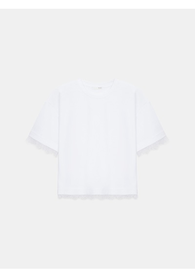 Dilvin 32826 Dantel Detaylı Kısa Kollu T-shirt-beyaz