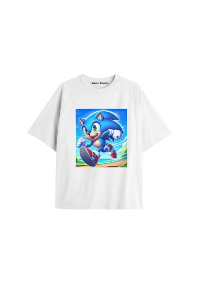 Kalic Studio Unisex Bay Sonic Desenli Beyaz Yazlık T-shirt Beyaz-180
