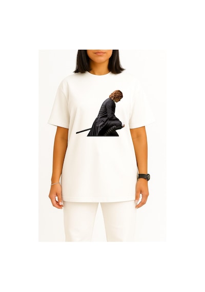 Bahriyeli Collection Oversize Jamie Fraser Outlander Göğüs Baskılı Unisex T-shirt Beyaz