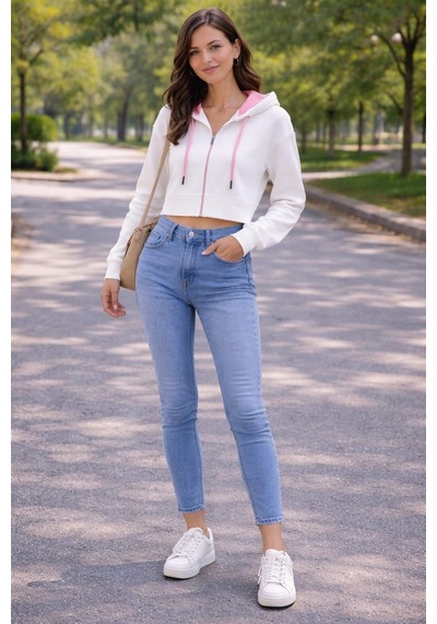 Alexandergardi Alexandergardı Kapüşonlu Crop Hırka Beyaz