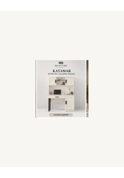 Katamar Kitaplıklı Çalışma Masası Krem