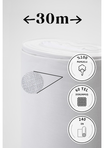 Soft Beyaz Akfil 60 Tel %100 Pamuk Metrelik Kumaş - 30 Metre