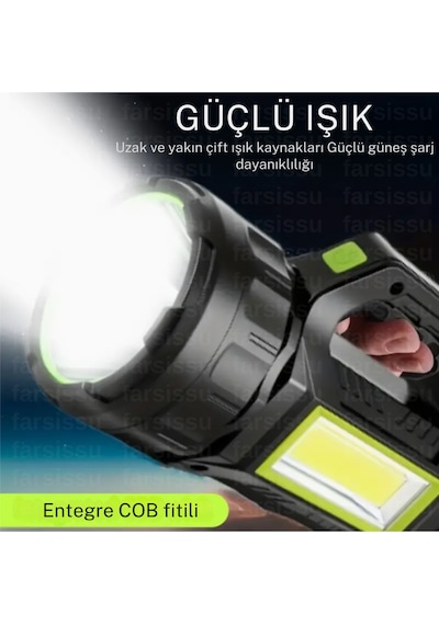 Ps-t95 10w Uzun Menzilli Solar Panelli Powerbank Usb Çıkış S.o.s Lu Ultra Güçlü Ledli Şarjlı Feneri Çok Renkli