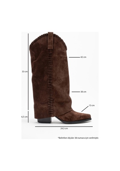 Luvishoes Velın Kahverengi Süet Hakiki Deri Dikişli Kadın Western Çizme Kahverengi