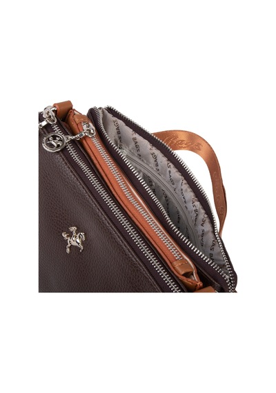 Nas Bag Mini Kadın 3 Gözlü Cüzdanlı Günlük Çapraz Çanta Kahve Taba Lopez
