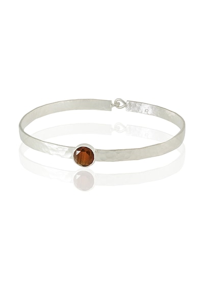 Kadir Jewellery 925 Ayar Gümüş Kaplama El İşçiliği Zirkon Taşlı Kadın Kelepçe Bilezik Kahverengi