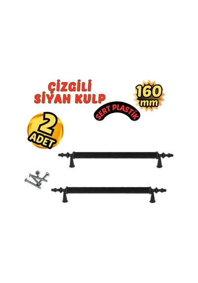 Çizgili Siyah Plastik Mobilya Kulpu 160mm 2 Li Siyah