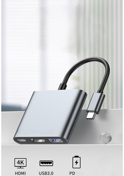 3 İn 1 1x Usb 1x Hdmı 1x Type-c Çıkışlı Usb C Hub Çoklayıcı Görüntü Ve Veri Aktarıcı