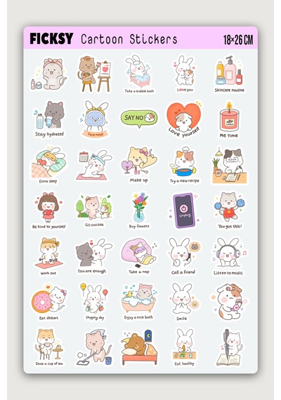 Kawaii Öz Bakım Günlük Rutin Sticker Seti - 35 Adet Etiket Çıkartma Diğer
