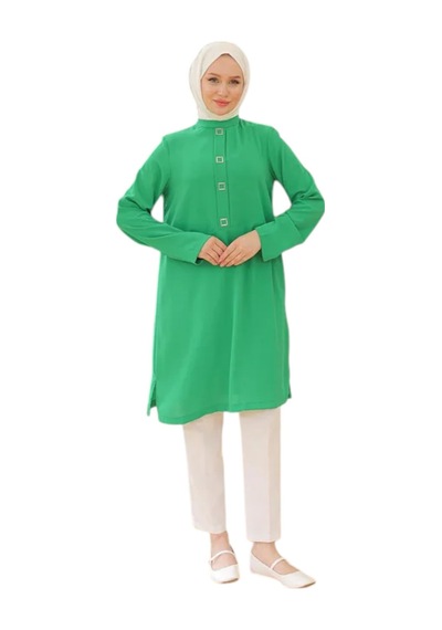 Levidor Kare Çıtçıtlı Tunik 24yt451 Yeşil