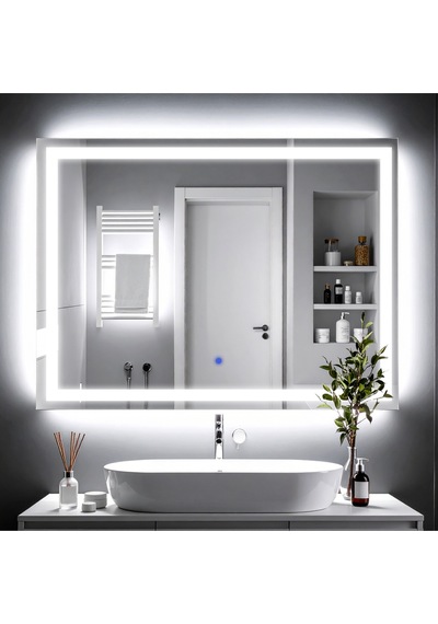 Rectango Beyaz Led'li Kumlamalı Lavabo & Banyo Aynası Dokunmatik Sensörlü 100 X 75 Cm