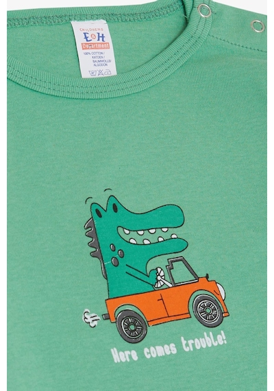 Breeze Erkek Bebek Çıtçıtlı Zıbın Body Şoför Timsahcık Baskılı 9 Ay-3 Yaş, Mint Yeşili Mint Yeşili