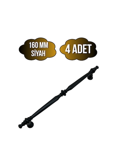 Muse Desenli Siyah Metal Dolap Kulpu Mobilya Ve Mutfak Dolap Kulpu Siyah 160mm 4 Adet Siyah