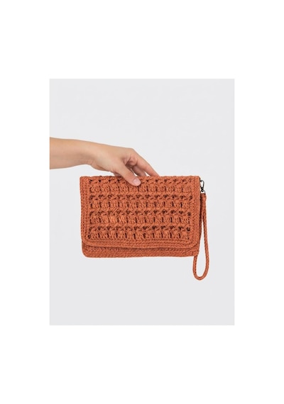 Myzumax El Örmesi Kadın Kağıt İp Portföy Çanta - 2 Bölmeli Mıknatıslı Bilek Askılı Bohem Clutch Tarçın