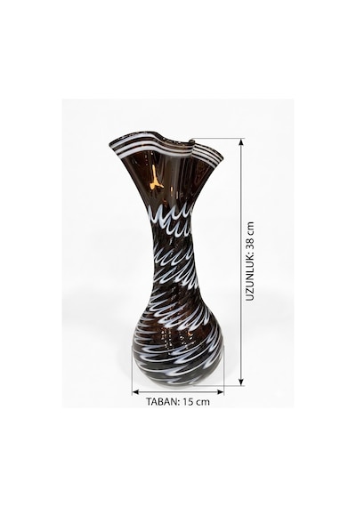 Premium El Yapımı Kehribar Füme Cam Vazo - 38 Cm Siyah