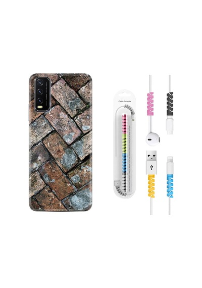 Vivo Y11S Kılıf Kablo Koruyuculu Retro Stone 1324