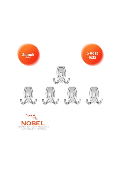 Zepli N Askı, Metal Vestiyer Askısı, Krom Matkrom, Duvar Ve Dolap Askılığı 5'li Set Vidalı