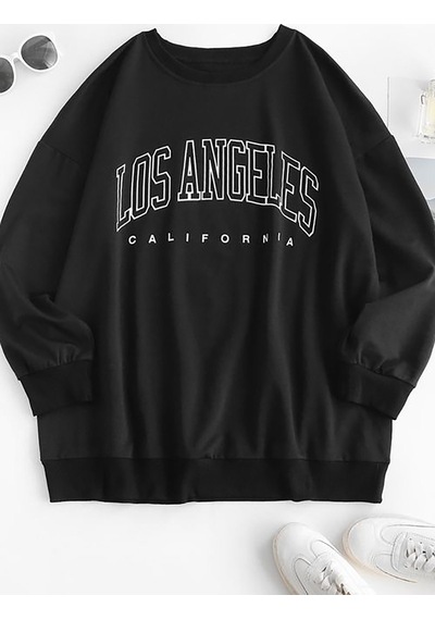 Mad Girls Siyah Baskılı Oversize Kadın Sweatshirt Mg780