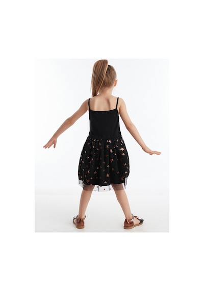 Denokids Siyah Bakır Yıldızlı Kız Elbise Siyah