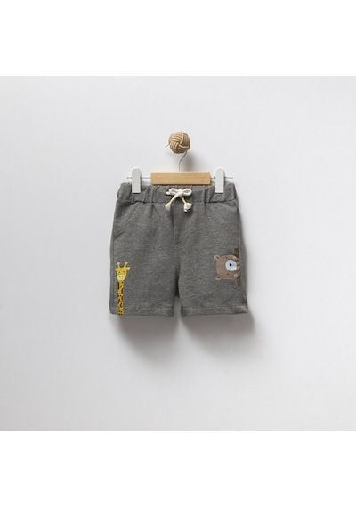 Overdo Kids 2ip Ayıcık Baskılı Beli Lastikli Unisex Şort Gri