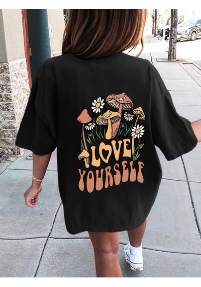 Uyguntarz Çocuk Mantar Baskılı Pamuklu Tshirt Siyah