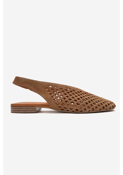 Luvishoes Delızıa Taba Süet Hakiki Deri Önü Kapalı Lazer Kesim Kadın Sandalet