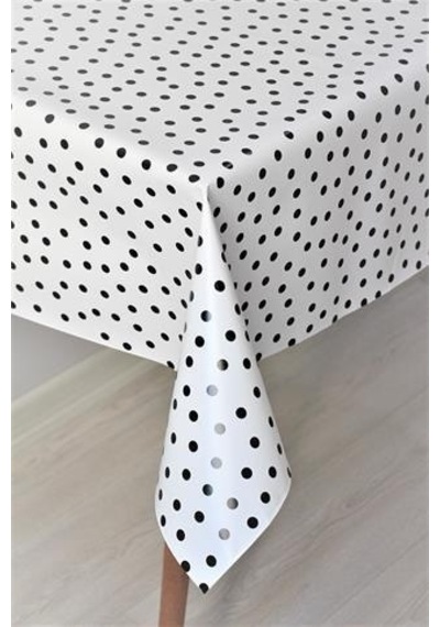 Astarlı Silinebilir Pvc Muşamba Masa Örtüsü Siyah Puantiye - 8059-1a