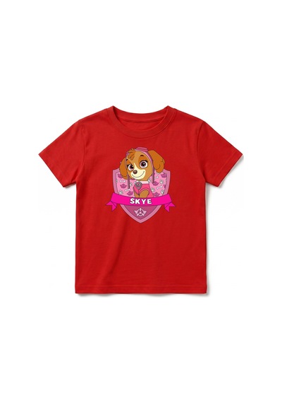 Urbantrendstore Paw Patrol Skye Unisex Kız Çocuk Bisiklet Yuvarlak Yaka Basic Kısa Kollu %100 Pamuk Tişört Kırmızı