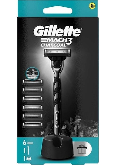 Gillette Mach3 Charcoal Tıraş Makinesi Ve Yedek Bıçağı 6'lı + Tıraş Bıçağı Standı