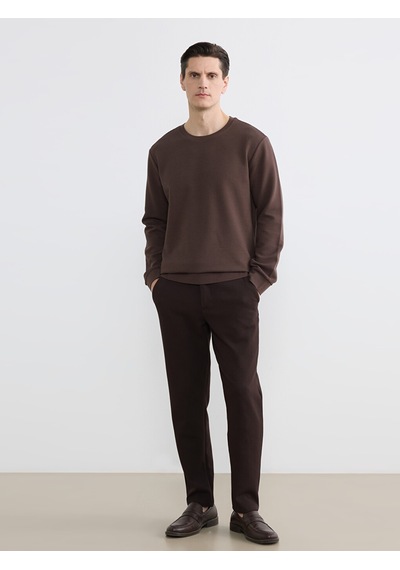 Lcw Eco Kahverengi Bisiklet Yaka Uzun Kollu Fitilli Erkek Sweatshirt