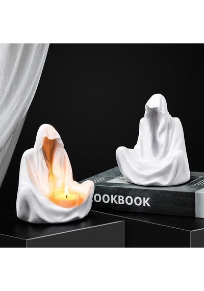 Dekoratif Ghost Hayalet Figürlü Tealight Mumluk Ev Dekoru Ofis Dekoru Süs 001