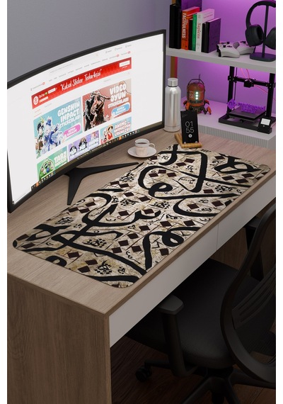 Kaligrafi Kaymaz Dikişli Kauçuk Oyuncu Mousepad V4 - 90x40 Xxl Gaming Mouse Pad Fare Altlığı