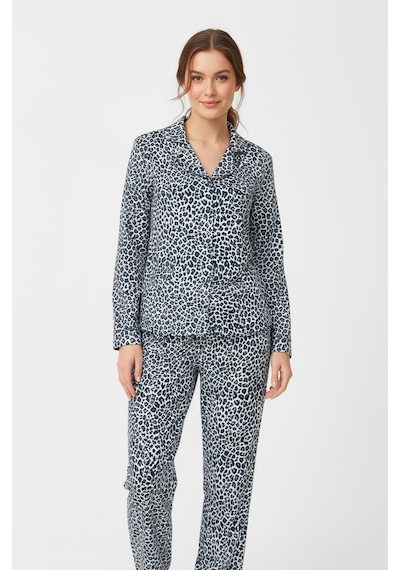 Süet Gömlek Pijama Takımı 7102 Leopar Mavi LEOPAR