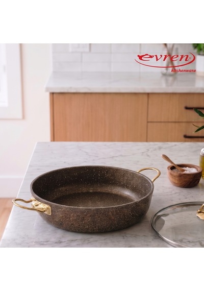 20 Cm Goldstone Ezme Seri Granit Basık Tencere, Non-stick Pilav Karnıyarık Tenceresi 1,7 Lt Çelik Kulp