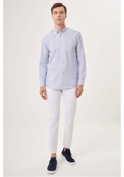 Bisse Erkek Regular Fit Çizgili Spor Gömlek Mavi Gm23y231030 D35 Mavi