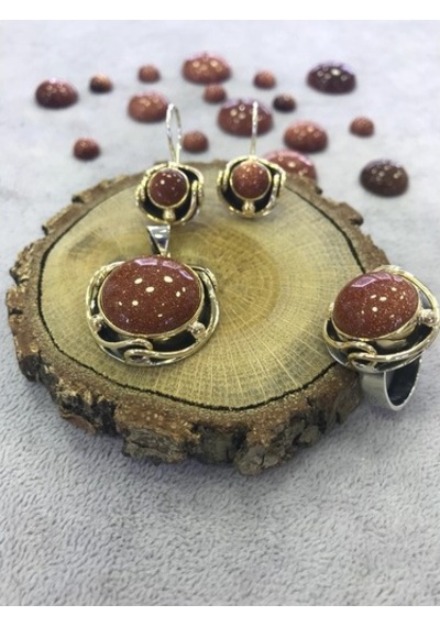 Kahverengi Yıldız Taşı Gümüş 925 Ayar Set