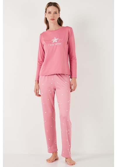 Lela Regular Fit Desenli Bisiklet Yaka Bayan Pijama Takımı 65719102 Pembe Lela Regular Fit Desenli Bisiklet Yaka Bayan Pijama Takımı 65719102 Pembe