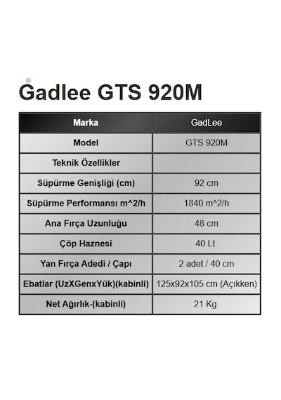 Gadlee GTS 920M Yol Temizleme Makinesi
