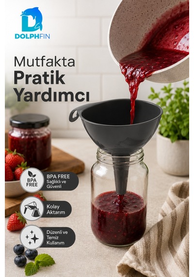 Plastik Mutfak Hunisi Geniş Ağızlı Saplı Sıvı Kuru Gıda Aktarma Hunisi Siyah Bpa İçermez