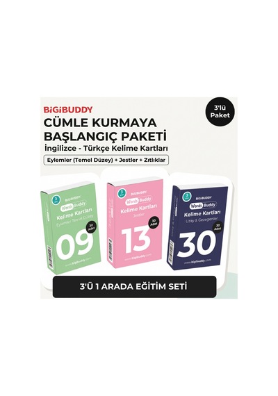 Bigibuddy WordsBuddy Türkçe İngilizce Kelime Kartları Cümle Kurmaya Başlangıç 90 Kart 3’lü Set (BigiOne Cihaz Hariç)