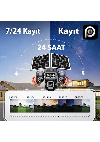 Sw440 4 Kameralı 20mp 5g Sim Kartlı Ptz Güvenlik Kamerası Çift Solar Panelli Güneş Enerjili Kamera
