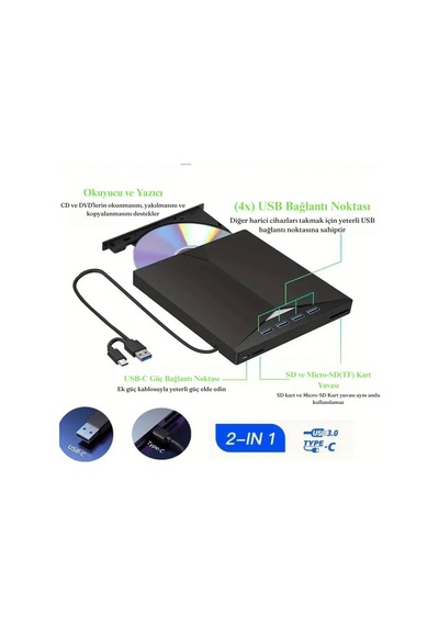 7 İn 1 Harici Usb 3.0 Type-c Dvd Rw Cd Sürücü Yazıcı Okuyucu Oynatıcı Optik Sürücü - 838421709
