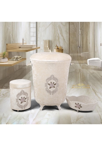 Shems Vizon 3Lü Kadife Banyo Kirli Çamaşır Sepeti Seti Diğer