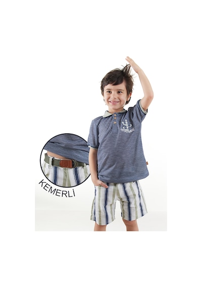 Erkek Çocuk Bayramlık 3'lü Takım Polo Yaka T-shirt Şort Kemer Takım