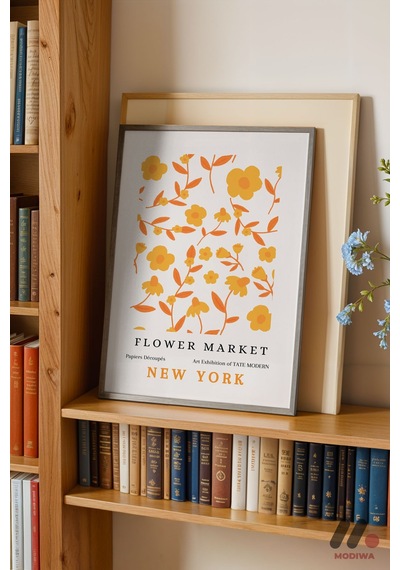 Flower Market New York Posteri, Siyah Çerçeveli Duvar Tablosu - Modern Ev Dekorasyonu