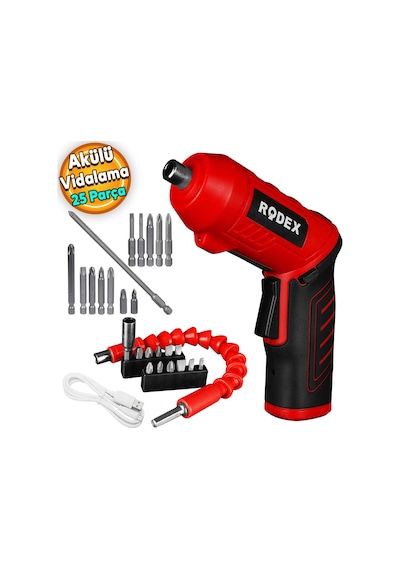 Rodex RDX3085 Akülü Vidalama Şarjlı Tornavida Vidalama Ucu Seti + İzeltaş Klytek Matkap Bits Uç Düz Yıldız Torx (25 Parça))