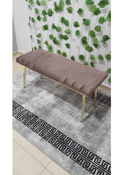 Özcan Metal Gold Metal Ayaklı Metal Kasalı Bench Mutfak Salon Antre Yatak Odası Balkon Puf Bank Kahverengi