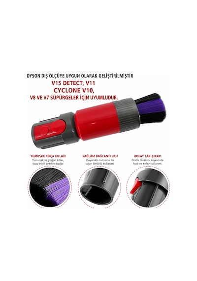 Valkyrie Dyson V7 V8 V10 V11 V15 Outsize Uyumlu Kendinden Temizlemeli Yumuşak Toz Alma Fırçası