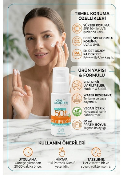 Cire Aseptine Yüz Güneş Koruyucu Krem Spf50+ 60 Ml 2 Adet